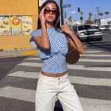 FDYOUI Women's O-neck Polka Dot T-shirt 2026 Summer O-neck Drop-sleeve Tunics Tops Fashion Loose Corset Tee Shirts Female Top