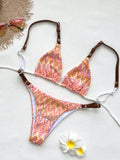 2025 Boho Crochet Bikini Set Cream Knit with Leather Straps Metal Buckles Perfect for Beach Wear Pool Parties Summer Getaways