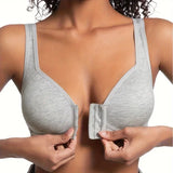 Women's Bra Wire-Free Front Closure Solid Color Full Coverage Fixed Cups More Considerate for Middle-Aged And Elderly Individual