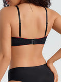 Women's Sexy Contrast Color Lace Push Up Bra Underwire Adjustable Straps Red Lace Trim Comfortable Lingerie