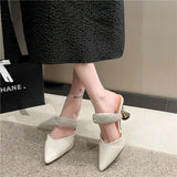 American pointed rhinestone high-heeled slippers women slim heels with toe caps, empty fashion sandals,