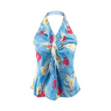 Deep V-neck Halter Neck Camisole For Women With Cross-tie Front Sexy Open Back Printed Design Perfect For Vacations Fashion AKE0