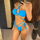 Sexy Diamond Rhinestones Wrap Around Bikini Female Swimsuit Women Swimwear Two-pieces Bikini Set Bather Bathing Suit Swim V5167