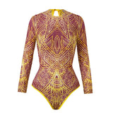 S - XL New Flower Printed Floral Long Sleeve With Pants One Piece Swimsuit Women Swimwear Female Bather Bathing Suit Swim V7099