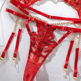 Bikini Fashion Sexy Plot Person Flame Metal High-End Temptation Slim Sexy Lingerie Four-Piece Set