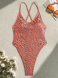 Printed Extreme Mini Micro Thong Women Swimwear One Piece Swimsuit Female Cross Back High Cut Monokini Bather Bathing Suit Swim