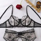 Toucheart Erotic Lingerie French Floral Embroidery See-through Mesh Push-up Underwire Sexy Body-shaping Thin Underwear Split Set