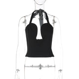 FDYOUI Sexy Hollow Out Corset Tops for Women Halter Backless Bandage Skinny Camisoles Lady White Black Cropped T-shirt Clubwear