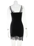 Ahagaga Sexy Women's Mini Dress Straps Patchwork Lace Sheath Sleepwear Sleeveless Nightgown Camisole Basic Female Vestidos Slim
