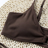 Sexy Ribbed Metal Rings High Cut Bikini Female Swimsuit Women Swimwear Two-pieces Bikini Set Micro Thong Bathing Suit Swim Lady