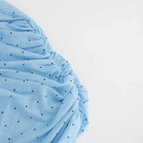 FDYOUI Women's Summer Polka Dot Print Shawl Tops High Street Ladies Fashion Sexy Folds Slim T-shirt Holiday Party Tee Shirts
