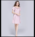 Women's Sleepwear Ice Silk Casual Silk Pajamas Women's Summer Sexy Short Sleeve Lace Pajamas Loungewear