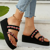 2025 Thick Bottom Clip Toe Slippers for Women Fashion Floral Fabric Wedge Sandals Woman Summer Eva Wear-Resistant Slides Female
