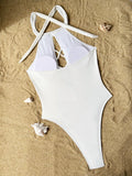 sexy front cross hollow swimsuit one piece solid halter tie bikinis thong swimwear bodysuits women biquini bathing suits 7 color