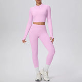 New Women Yoga Set Solid Color Double-Sided Brushed Bare Feel Short Long-Sleeve Jacket Tight Pants Running Fitness 2-Piece Set