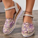 Hollow Fabric Roman Shoes Summer Travel Round Head Wedge Toe Fashion Sandals Comfortable Thick-sole Women's Shoes 2026