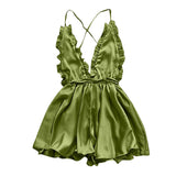 Sexy Lingerie Women's Sexy Dress With Wooden Ear Edge Deep V Neck Neck Tie Backless Sexy Lingerie Set 3x