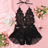 Women's Hollow Crotchless Bodysuit Slim Fit Erotic Mesh Lace Jumpsuit Bodysuit Summer Sexy Fashion Sleepwear Dress
