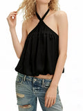 Women Summer  Halter Crop Top Sleeveless Backless Solid/Dots Print  Vest for Club Party