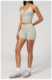 New Yoga Sets Women V Neck Back Criss Cross Sports Tank Top High Waist Butt Lift Shorts Fitness Suit Gym Running Workout Clothes