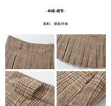French Retro School Sweet Girl Costume Belt Casual Checkered Pleated Skirt Short Fashion Skirt Korean Style Trendy Clothes S5CV