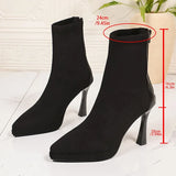 Sexy Pointed Toe Thin High Heels Boots Women Fashion Back Zipper Platform Ankle Boots Woman Super High Heeled Short Booties 42