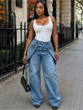 European and American style casual jeans street fashion staggered button design straight leg