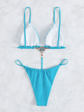 Sexy One Piece Swimwear Swimsuit Women Triangle Backless Crystal Decor Thong Sky Blue Bikinis Set Bathing Suit Beach Bikini 2026