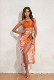 New One Piece Swimsuit Women Solid Orange One Shoulder Hollow Out Skirt Swimwear Set 2024 Summer Holiday Bathing Suit Beach Wear