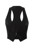 Women Waistcoat  Vintage Sleeveless V Neck Button Down Vest Blazer Fashion Top