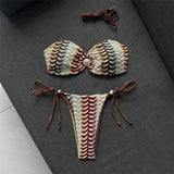 Printed Halter Bandeau Bikini Female Swimsuit Women Swimwear Two-Pieces Bikini Set High Leg Cut Bather Bathing Suit Swim V8338