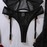 Toucheart Erotic Lingerie Fashionable and Comfortable Mesh See-through Bodyshaping Adjustable Sexy Underwear Split Five-pieceset