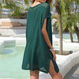 7 Colors Short Sleeve V Neck Crochet Knitted Tunic Beach Cover Up Cover-ups Beach Dress Beach Wear Beachwear Female Women V8267