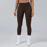 Women's Color Contrast Hip Lifting Yoga Fitness Pants, High Waist and Abdominal Compression, Elastic Tight Yoga Pants, Autumn