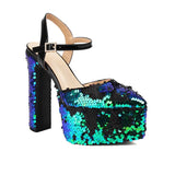 Women Platform Pointed Sandals 15.5CM/6Inch Summer Model Show Sequin Heels Europe and America Nightclub Party Large Size Shoes