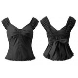 Women Square Neck Tops Botton Down Cap Sleeve Crop Blouse Summer Retro Casual Daily Office  Back Tie Shirts