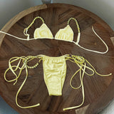 Beads Bikini 2025 Sexy Women Swimsuit Female Swimwear Micro Bikini Set Bandeau Swimming Suit Beachwear Pink Brazilian Biquini