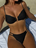 U Neck Wrinkled Crinkled Bikini Women Swimwear Female Swimsuit Two-Pieces Bikini Set High Cut Bather Bathing Suit Swim V5708B