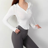 Women's Slim Fit Long Sleeve Hooded Yoga Sports Top Korean Casual Thread Sportswear Active Lifestyle Comfortable Gym Workout Top