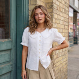 Women Doll Collar Loose Floral/Solid Tops Short Sleeve Button-down Shirts Casual Summer Streetwear