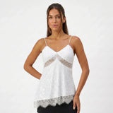 Women Camisoles Solid Color Lace Trim Sequins Spaghetti Strap Tank Tops Summer Fashion Sleeveless Vests Streetwear