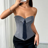 Spring Summer Women's Tank Top 2026 New Sexy Strapless Crop Top Fashion American Style Fishbone Corset Lady Night Club Camisole