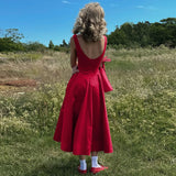 Chic Elegant O-neck Sleeveless Backless A-line Long Dresses Red Black 2026 Summer High Waist Tunics Zip-up Party Evening Dress
