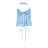 Vietnamese Sexy Backless Halter Neck Camisole For Women Niche Deep V-neck With Hook And Fishbone Waist-cinching Satin Top 02BG