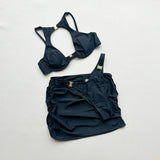 Black Color 3 Pieces Suit Women Sexy Hollow Out Micro Bikini Set+Skirt Cover-up Beachwear Female Bathing Suit Backless Biquini