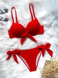Sexy Front Bow Knot Push Up Bikinis Two Pieces Solid Swimsuit Tie Bikini Swimsuit Swimwear Biquini Conjunto De Bikini Tankini