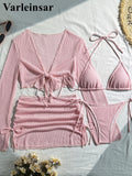 9 Colors New Long Sleeve With Skirt Bikini Female Swimsuit Women Swimwear Four-pieces Bikini set Bather Bathing Suit Swim V6358P