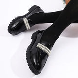 Fashion Pearls Decor Platform Loafers Women College Style Thick Heels Pu Leather Shoes Woman Plus Size 43 Student Shoes Female