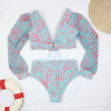 TW Sexy High Waist One Piece Swimsuit Women V Neck 2024 Long Sleeve Bathing Suit Brazilian Swimwear Monokini Summer Beachwear