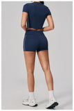 Color Contrast Yoga Suit Women Short Sleeve O Neck Sports T Shirts Tracksuit Outwear High Waist Shorts Gym Running Fitness Suits